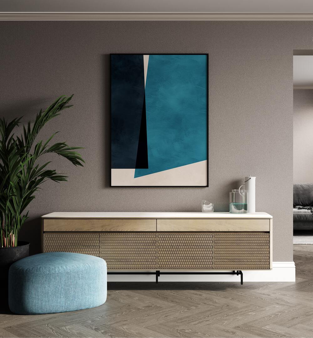 Reduction Iii By Ana Rut Bre Abstract Art Abstract Wall Art in Black Plain Frame placed on a wall behind a console table