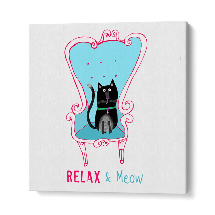 Relax And Meow Funny Black Cat Sitting On A Armchair By Carla Daly Kids Room Art in Gallery Wrap