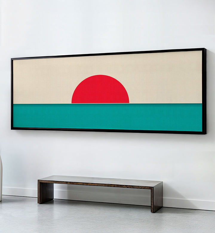 STYLIZED SUNSET OVER WAVES , PANORAMIC ART