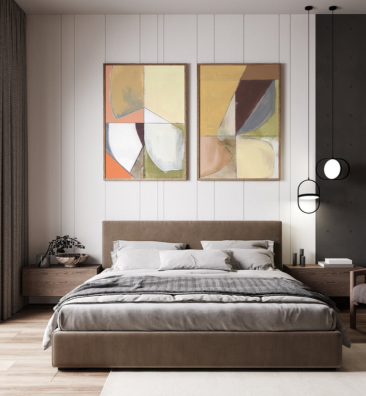 AMBER GEOMETRY , SET OF 2 PAINTINGS