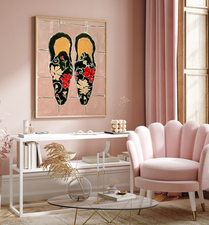 BLACK SHOES ON PINK TILES , FASHION POSTERS