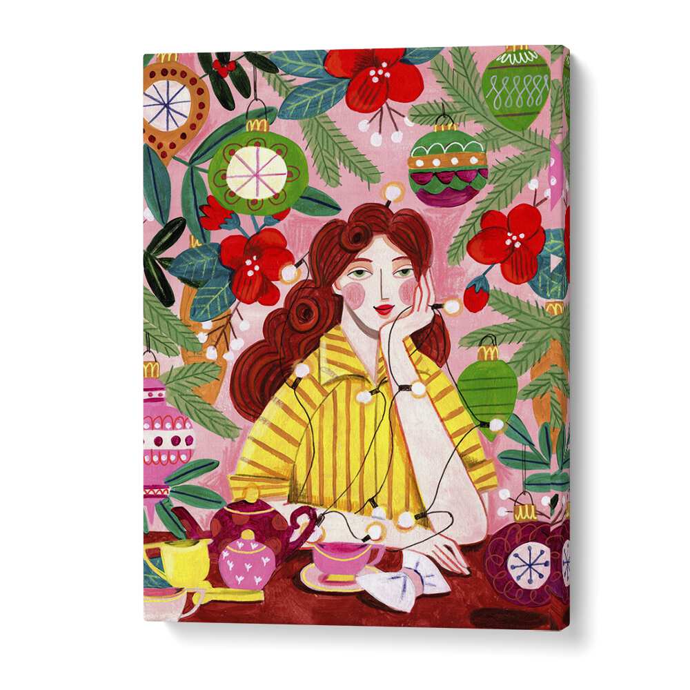 Retro Christmas Woman By Caroline Bonne Muller Women Paintings in Gallery Wrap