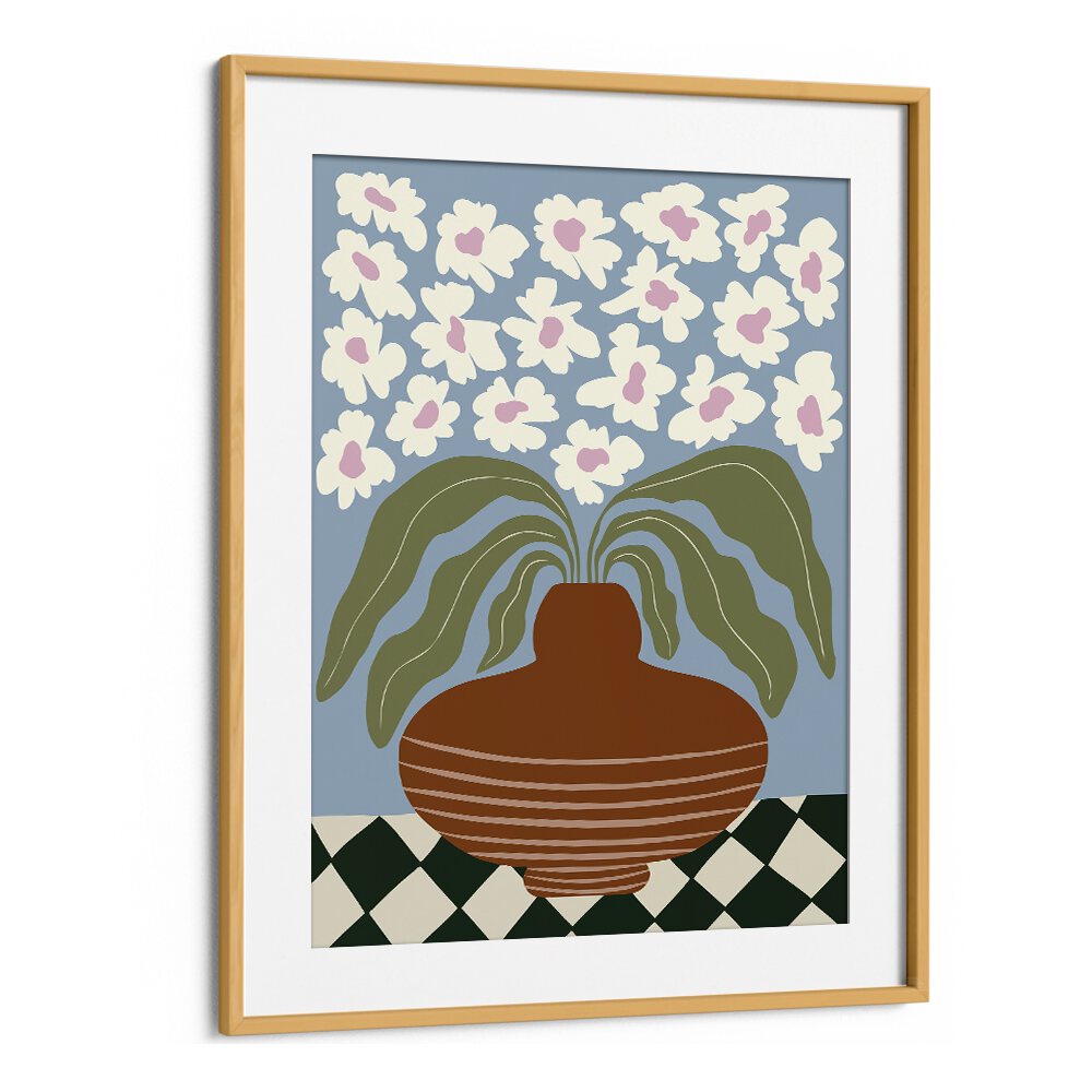 Retro Clay and Flower by Miho Art Studio Botanical Art Prints Floral Paintings in Oak Wood Frame With Mount