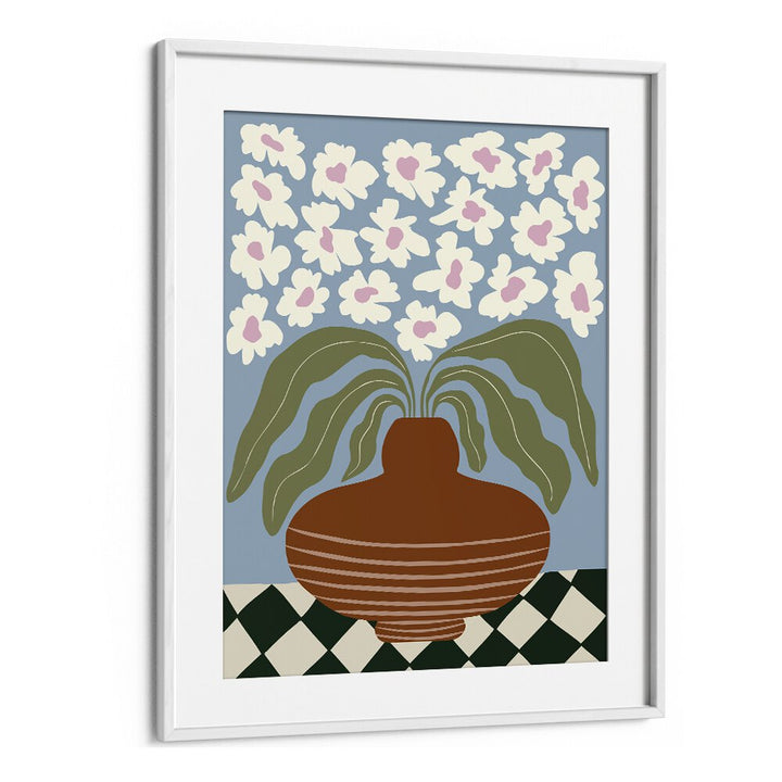 Retro Clay and Flower by Miho Art Studio Botanical Art Prints Floral Paintings in White Frame With Mount