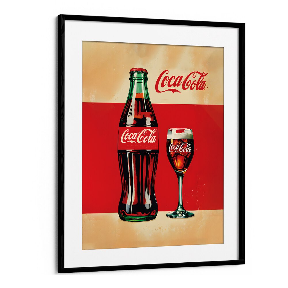 Retro Coca Cola Bottle Bar Posters Cafe Art Prints in Black Frame With Mount