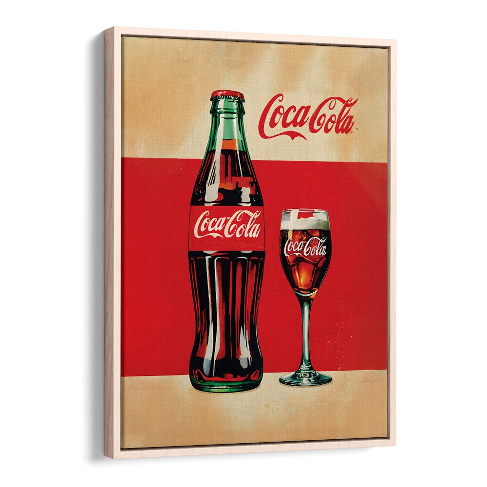 Retro Coca Cola Bottle Bar Posters Cafe Art Prints in Oak Wood Floater Frame