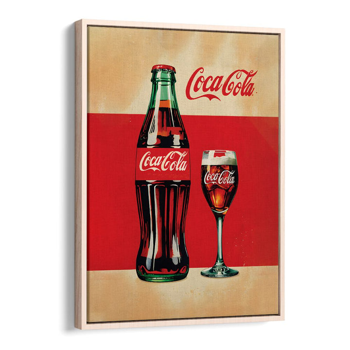 Retro Coca Cola Bottle Bar Posters Cafe Art Prints in Oak Wood Floater Frame