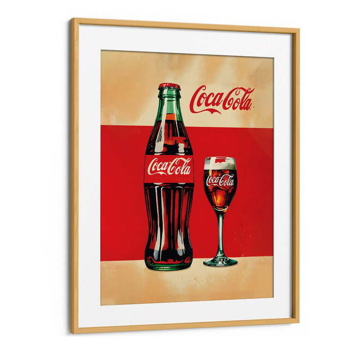 Retro Coca Cola Bottle Bar Posters Cafe Art Prints in Oak Wood Frame With Mount