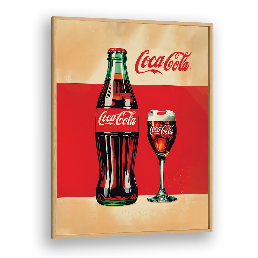 Retro Coca Cola Bottle Bar Posters Cafe Art Prints in Oak Wood Plain Frame