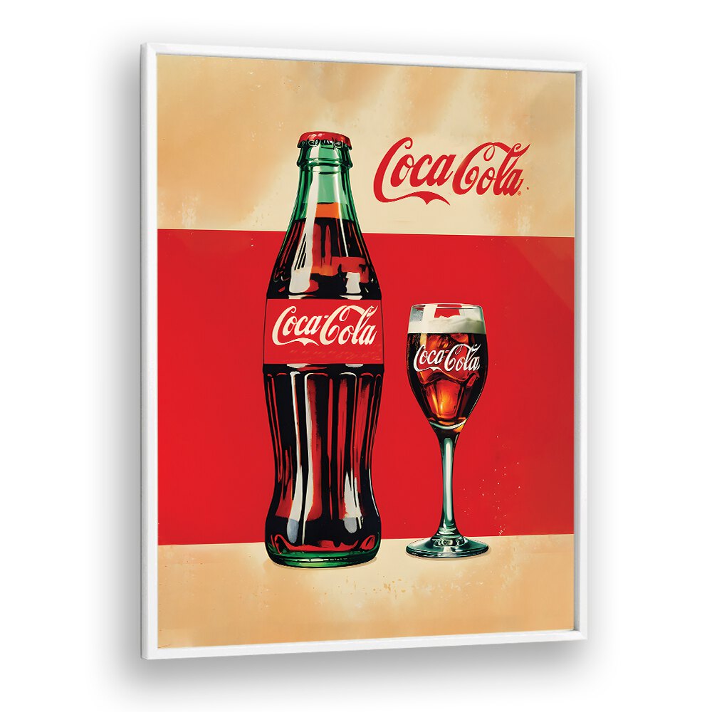 Retro Coca Cola Bottle Bar Posters Cafe Art Prints in White Plain Frame