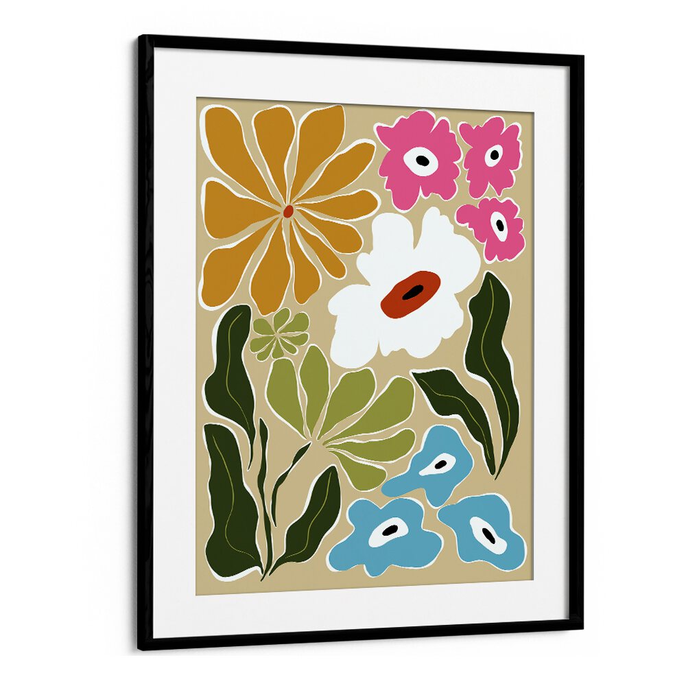 Retro Delight by Miho Art Studio Botanical Art Prints Floral Paintings in Black Frame With Mount