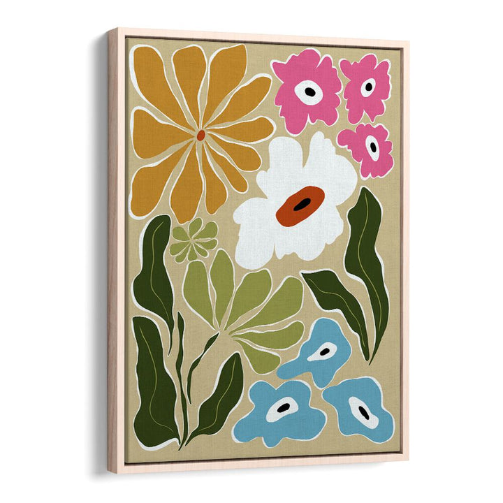 Retro Delight by Miho Art Studio Botanical Art Prints Floral Paintings in Oak Wood Floater Frame