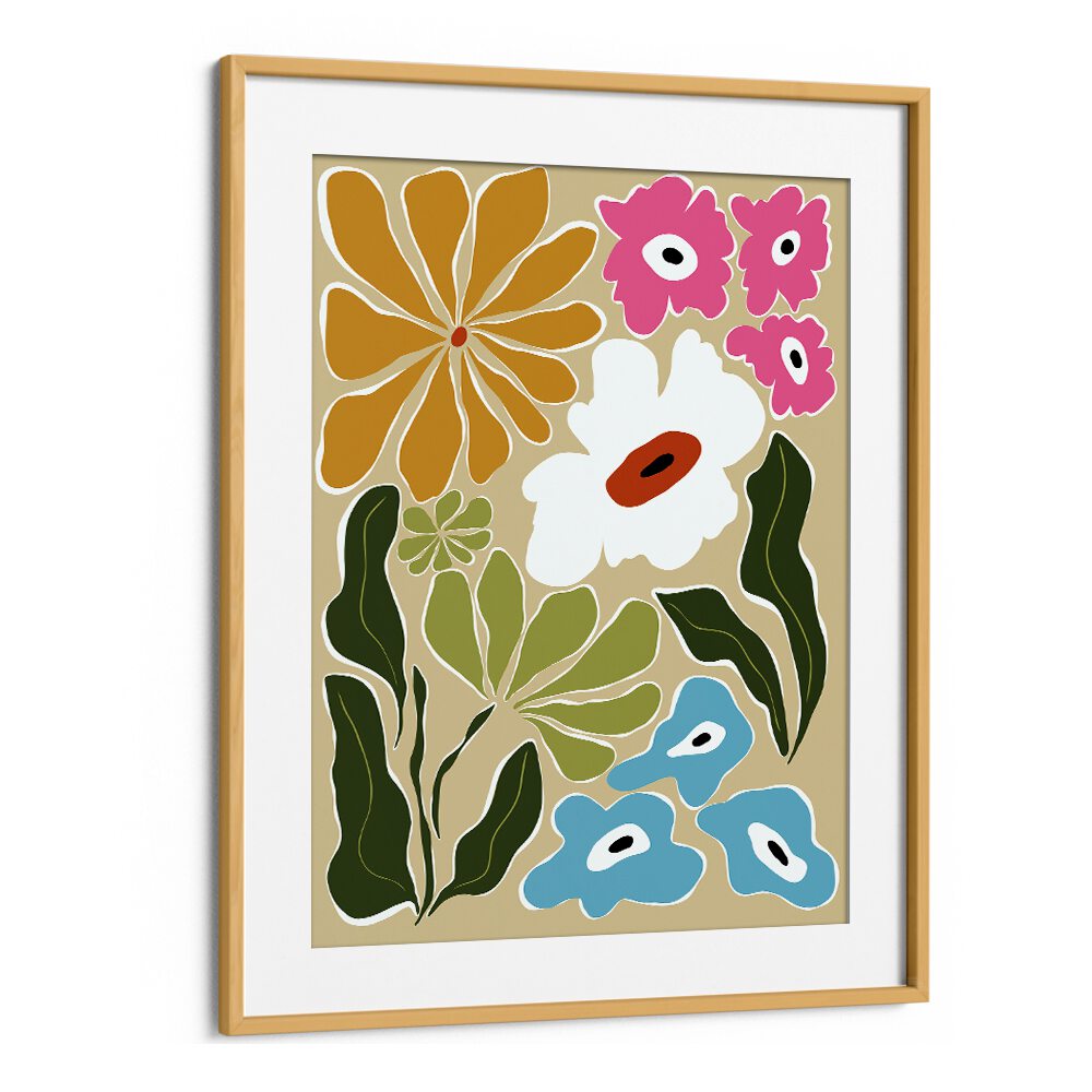 Retro Delight by Miho Art Studio Botanical Art Prints Floral Paintings in Oak Wood Frame With Mount