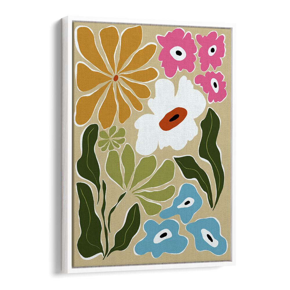 Retro Delight by Miho Art Studio Botanical Art Prints Floral Paintings in White Floater Frame