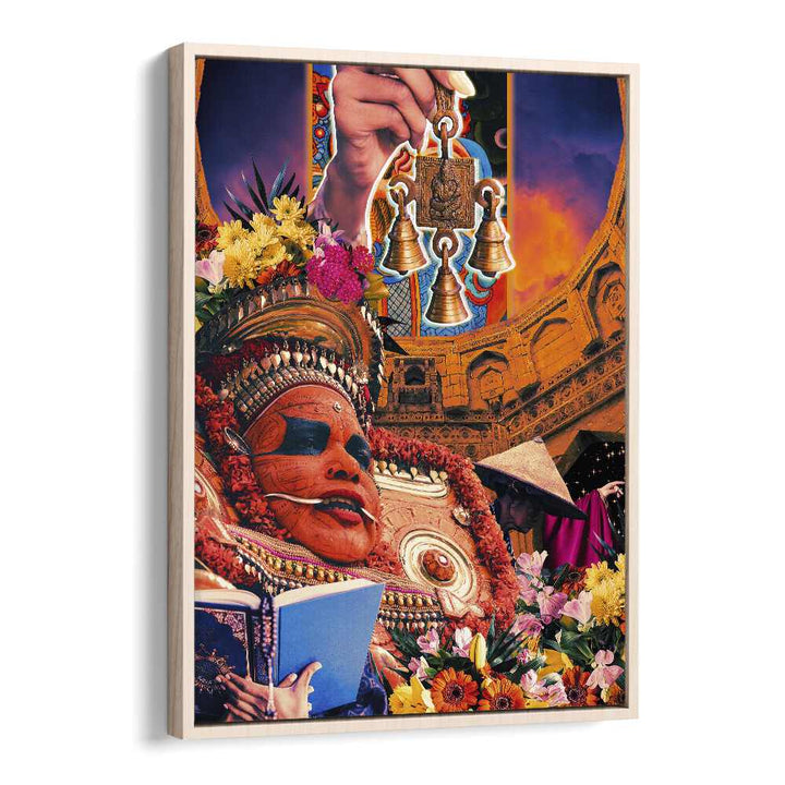 Retro Fantasy Culture Collage By Cosmo Zach Surreal Art Prints in Oak Wood Floater Frame