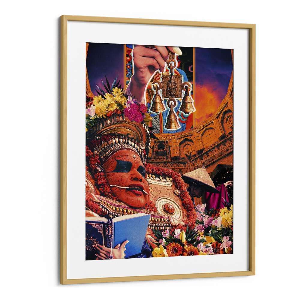 Retro Fantasy Culture Collage By Cosmo Zach Surreal Art Prints in Oak Wood Frame With Mount