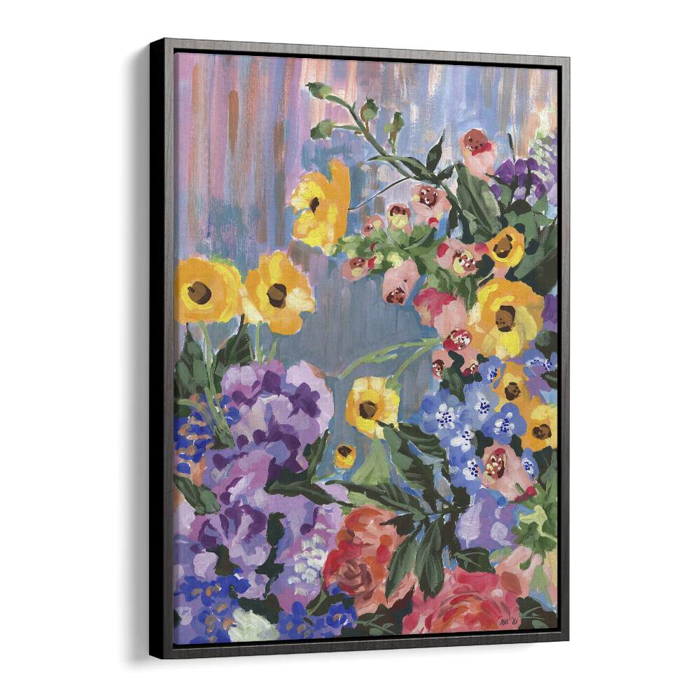 Retro Floral Bouquet By Ania Zwara Botanical Art Prints Floral Paintings in Black Floater Frame