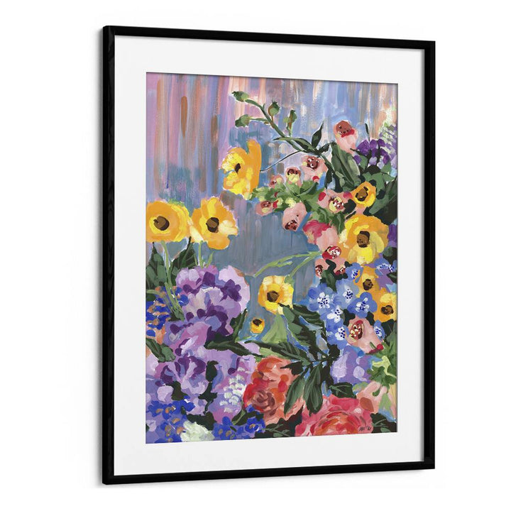 Retro Floral Bouquet By Ania Zwara Botanical Art Prints Floral Paintings in Black Frame With Mount