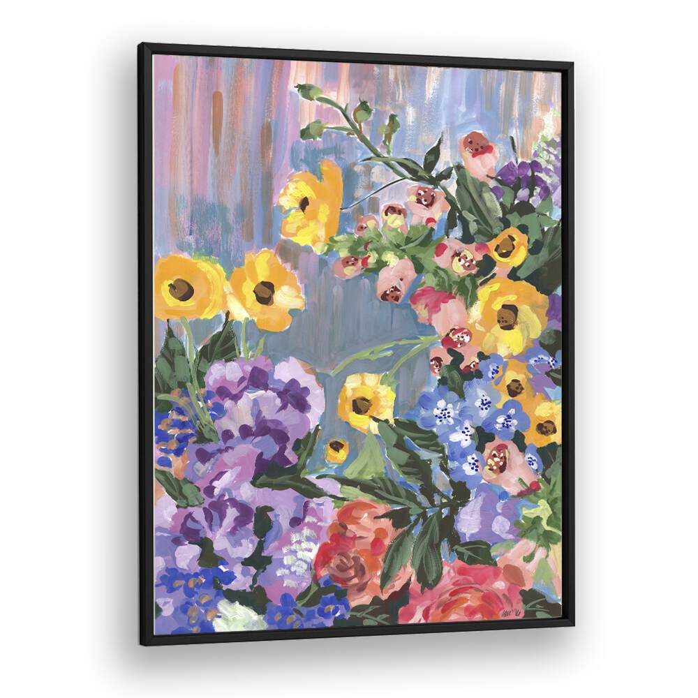 Retro Floral Bouquet By Ania Zwara Botanical Art Prints Floral Paintings in Black Plain Frame