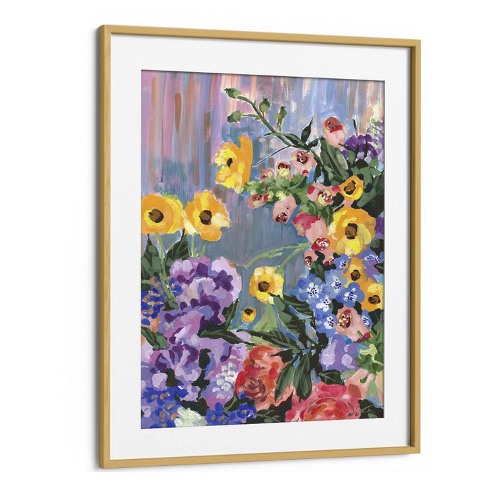 Retro Floral Bouquet By Ania Zwara Botanical Art Prints Floral Paintings in Oak Wood Frame With Mount