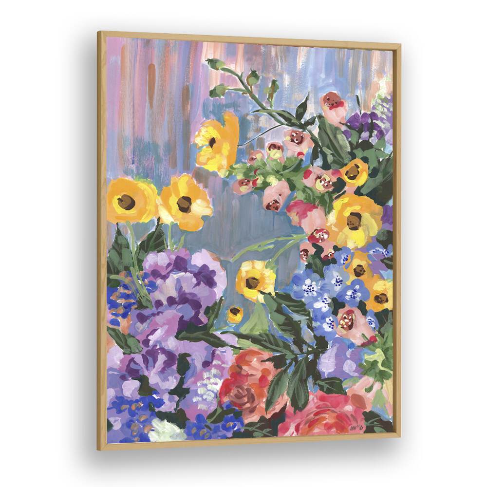 Retro Floral Bouquet By Ania Zwara Botanical Art Prints Floral Paintings in Oak Wood Plain Frame