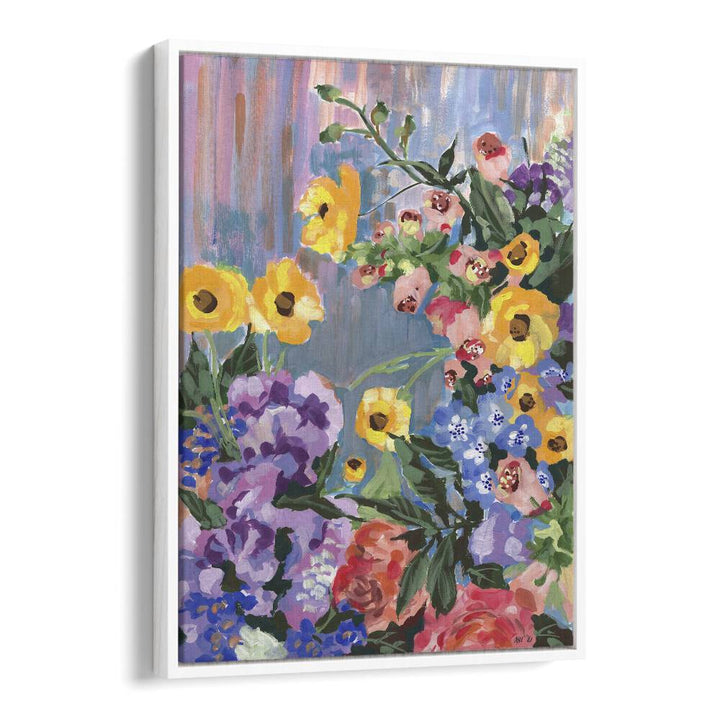 Retro Floral Bouquet By Ania Zwara Botanical Art Prints Floral Paintings in White Floater Frame