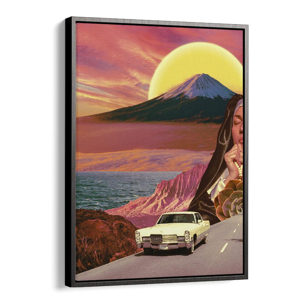 Retro Landscape Collage By Cosmo Zach Surreal Art Prints in Black Floater Frame