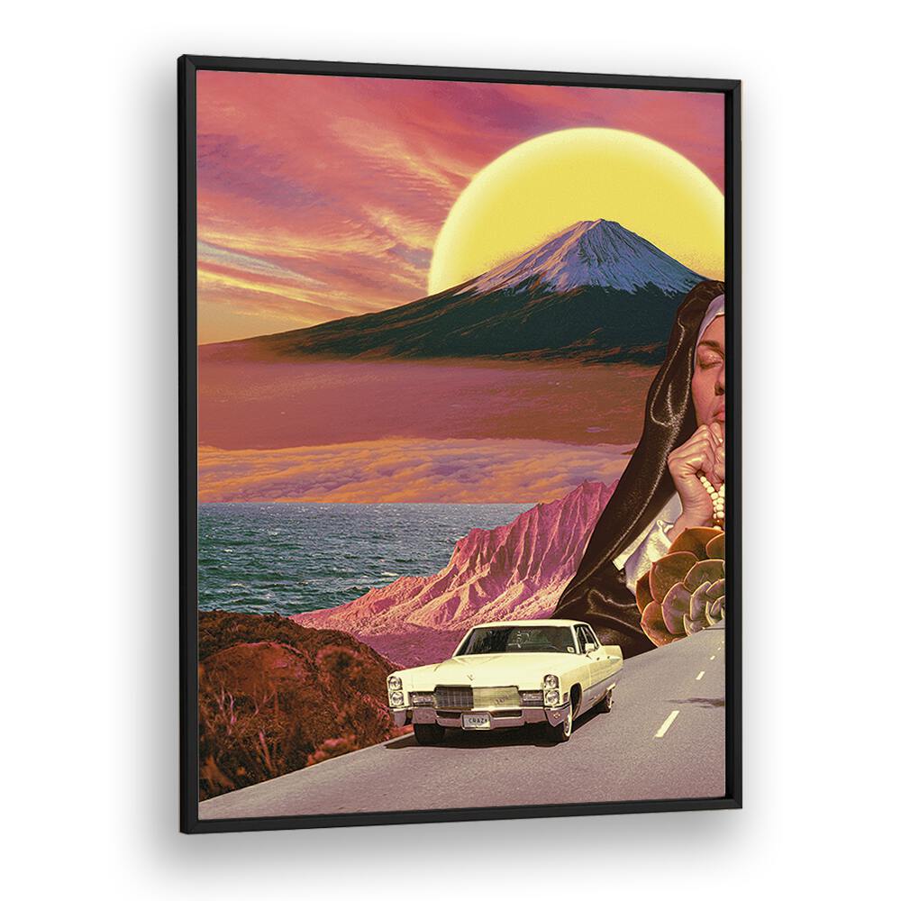 Retro Landscape Collage By Cosmo Zach Surreal Art Prints in Black Plain Frame