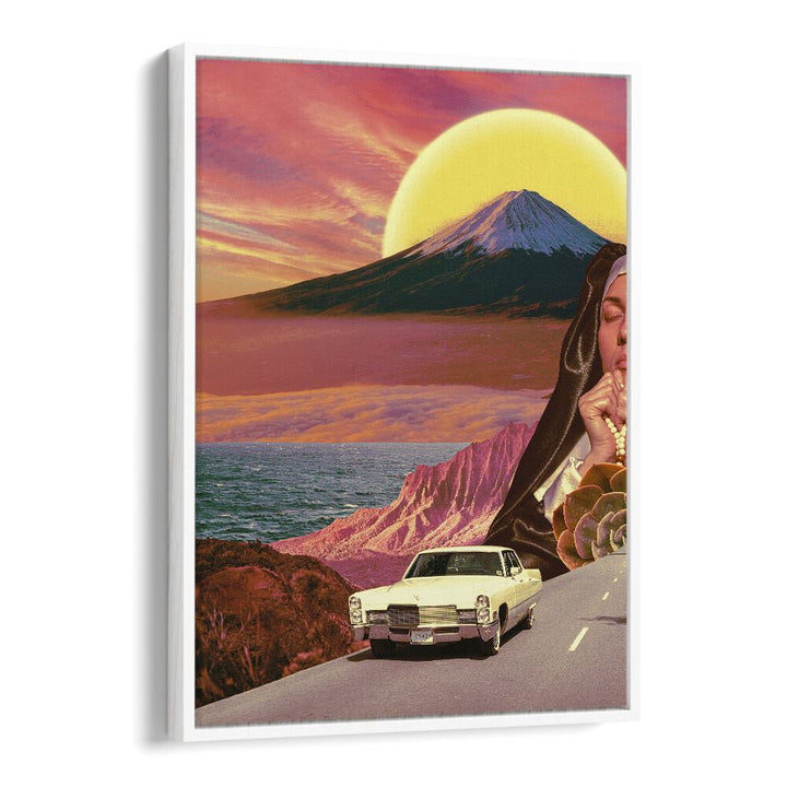 Retro Landscape Collage By Cosmo Zach Surreal Art Prints in White Floater Frame