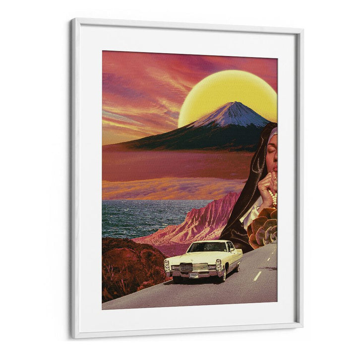 Retro Landscape Collage By Cosmo Zach Surreal Art Prints in White Frame With Mount