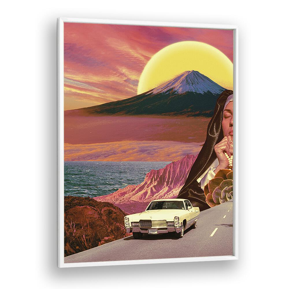 Retro Landscape Collage By Cosmo Zach Surreal Art Prints in White Plain Frame