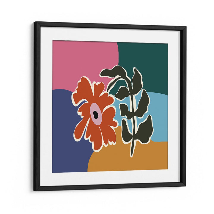 Retro Minimal Flower I by Miho Art Studio Botanical Art Prints Floral Paintings in Black Frame With Mount