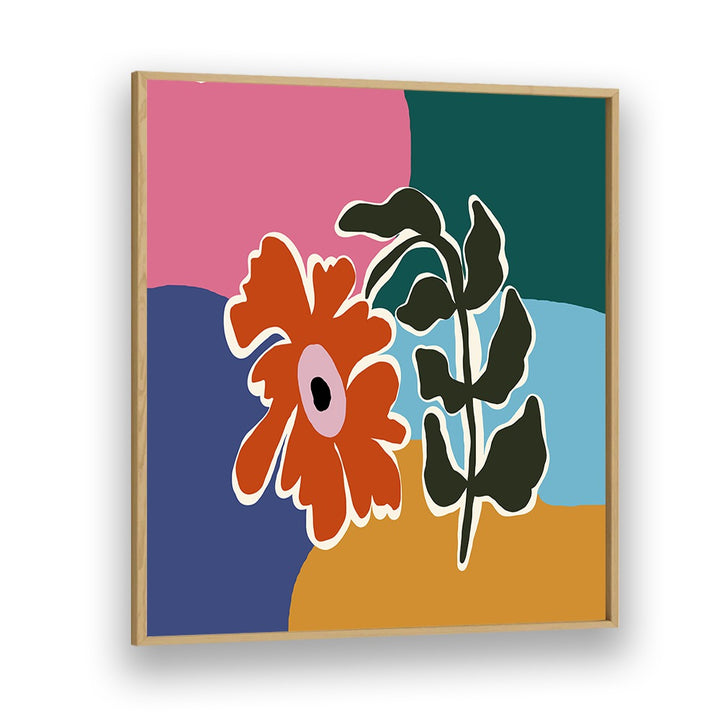 Retro Minimal Flower I by Miho Art Studio Botanical Art Prints Floral Paintings in Oak Wood Plain Frame