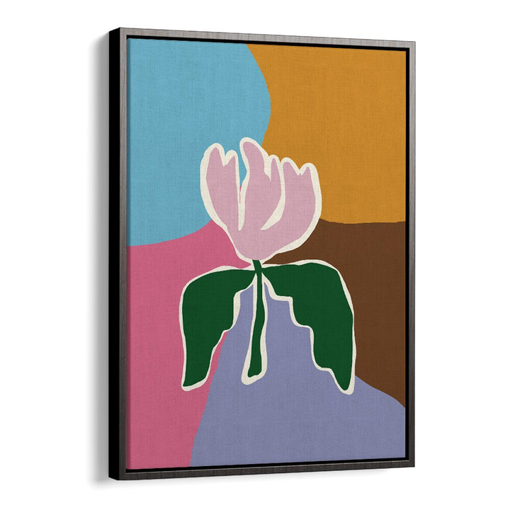 Retro Minimal Flower II by Miho Art Studio Botanical Art Prints Floral Paintings in Black Floater Frame