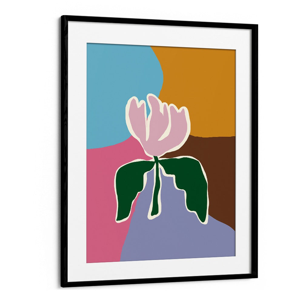 Retro Minimal Flower II by Miho Art Studio Botanical Art Prints Floral Paintings in Black Frame With Mount