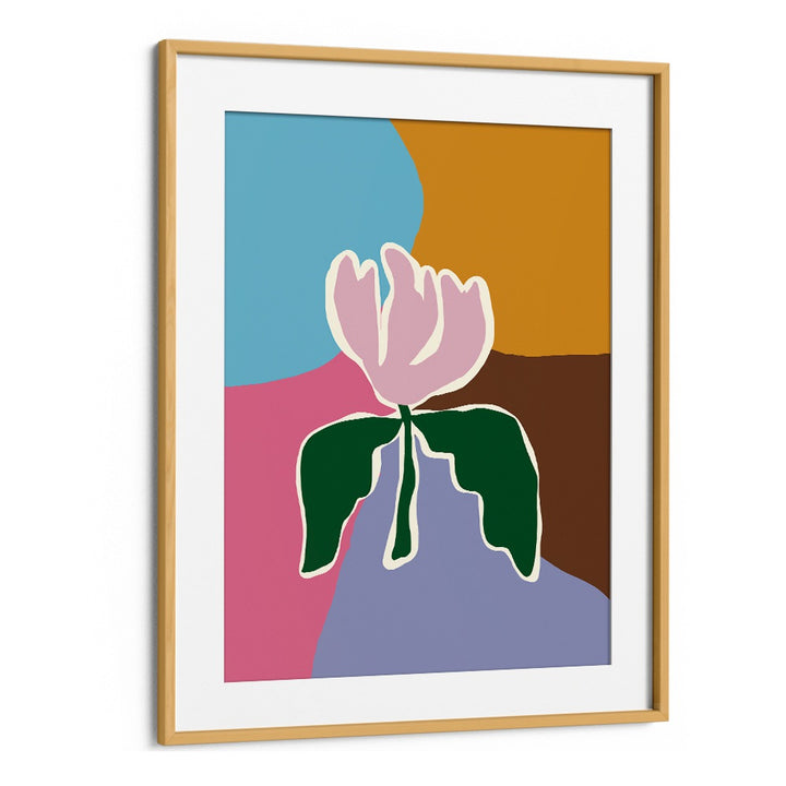 Retro Minimal Flower II by Miho Art Studio Botanical Art Prints Floral Paintings in Oak Wood Frame With Mount