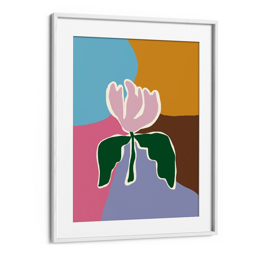 Retro Minimal Flower II by Miho Art Studio Botanical Art Prints Floral Paintings in White Frame With Mount