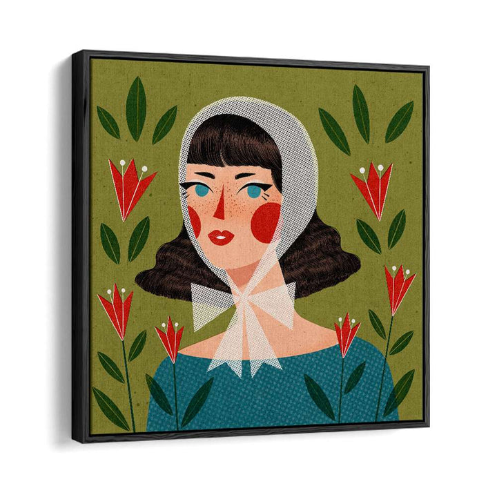 Retro Portrait By Julia Leister Women Illustration Paintings in Black Floater Frame