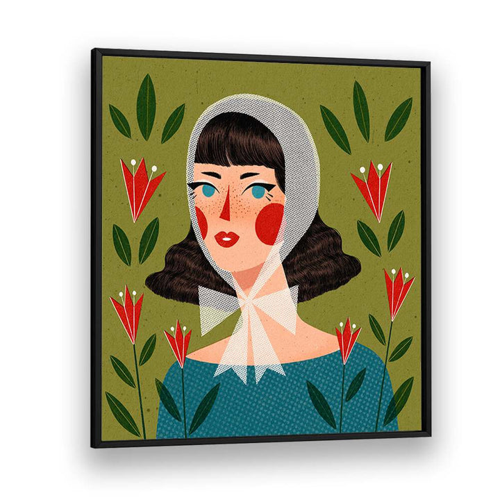 Retro Portrait By Julia Leister Women Illustration Paintings in Black Plain Frame