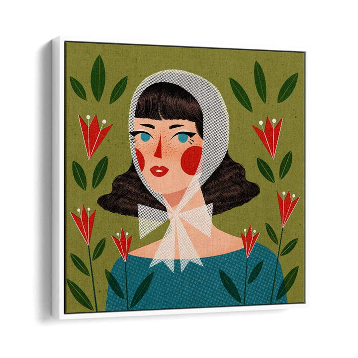 Retro Portrait By Julia Leister Women Illustration Paintings in White Floater Frame