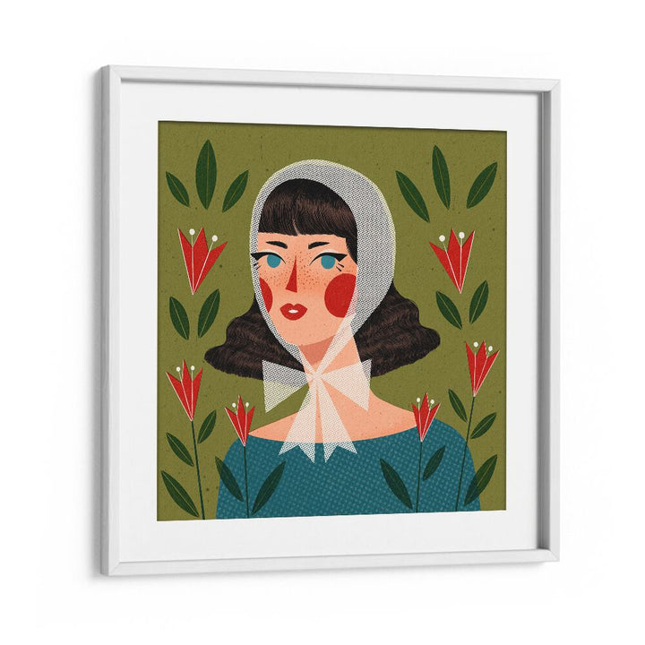 Retro Portrait By Julia Leister Women Illustration Paintings in White Frame With Mount