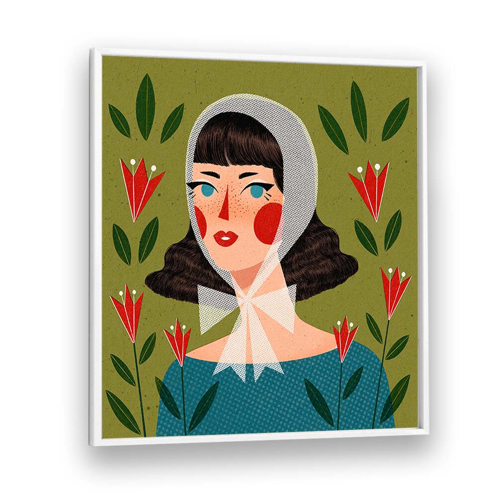 Retro Portrait By Julia Leister Women Illustration Paintings in White Plain Frame