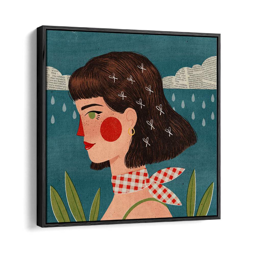 Retro Side Portrait By Julia Leister Women Illustration Paintings in Black Floater Frame