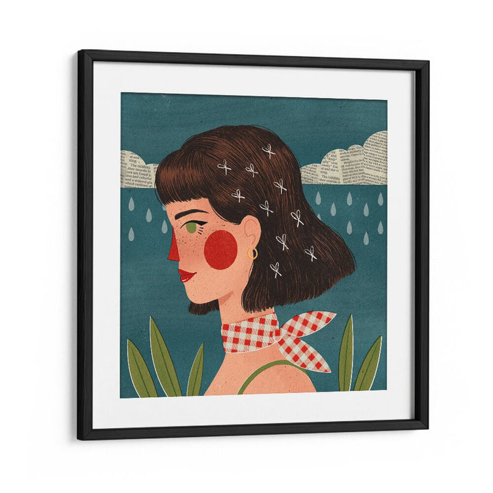 Retro Side Portrait By Julia Leister Women Illustration Paintings in Black Frame With Mount