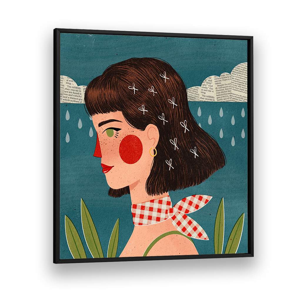 Retro Side Portrait By Julia Leister Women Illustration Paintings in Black Plain Frame