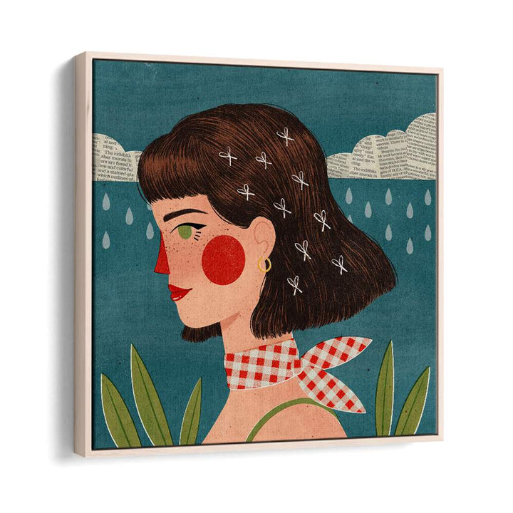 Retro Side Portrait By Julia Leister Women Illustration Paintings in Oak Wood Floater Frame