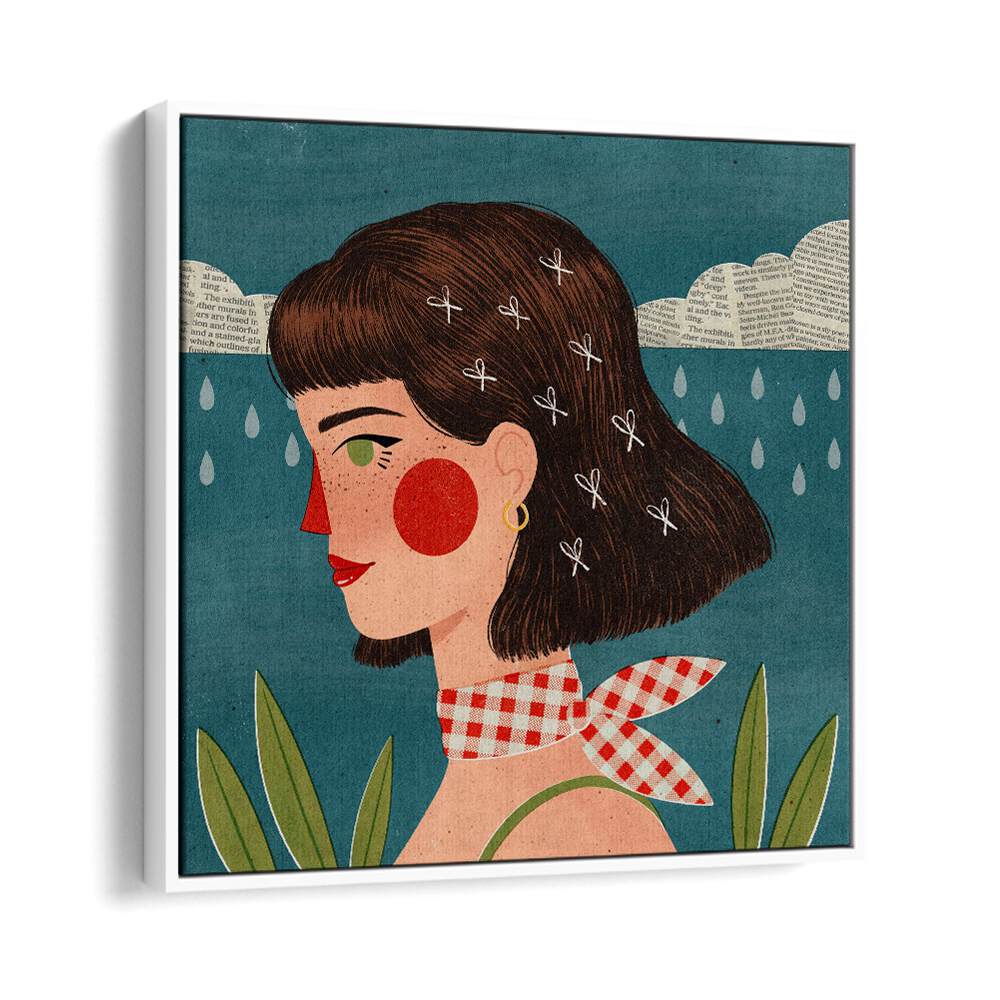 Retro Side Portrait By Julia Leister Women Illustration Paintings in White Floater Frame