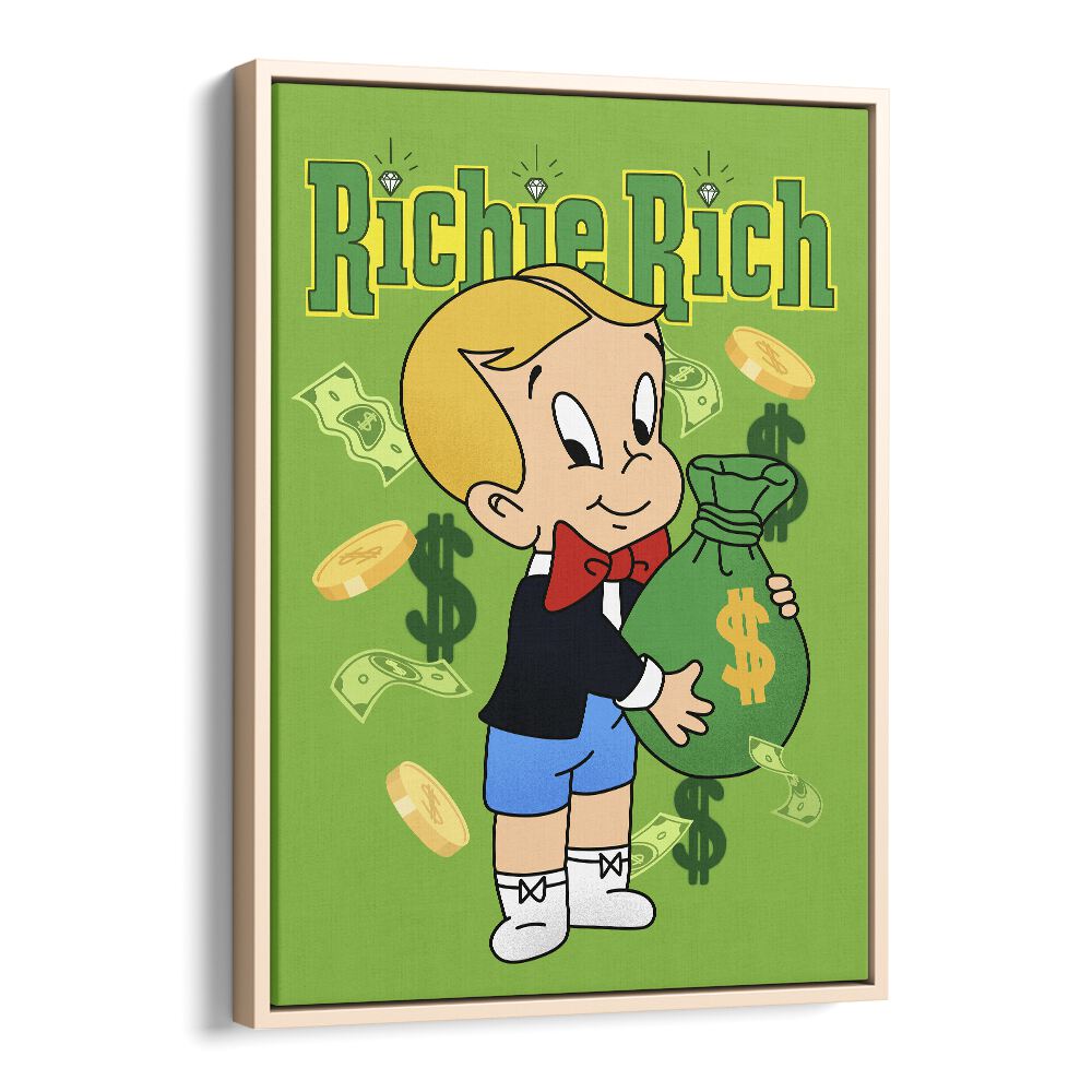 Riche Rich Comic Wall Art Comic Posters in Oak Wood Floater Frame