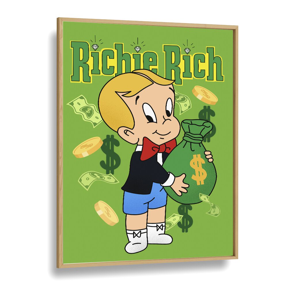 Riche Rich Comic Wall Art Comic Posters in Oak Wood Plain Frame