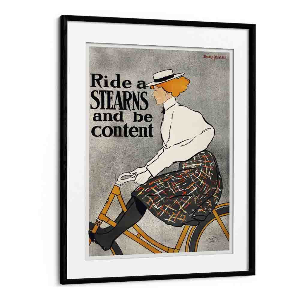 Ride A Stearns And Be Content 1896 Vintage Paintings in Black Frame With Mount